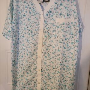 Emerald Club Intimate Short Sleeve Night Wear White With Green Flowers Design XL